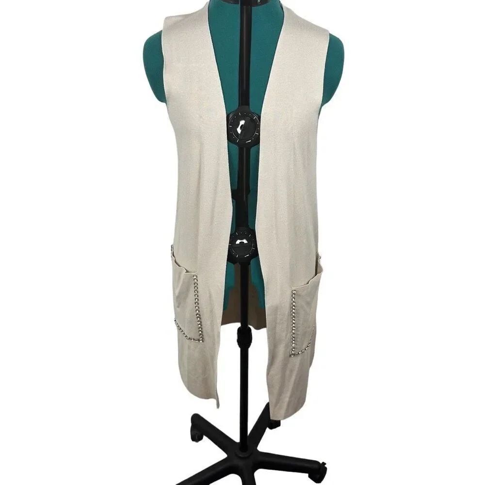 Anthropologie Le Gali cream with crystal studded vest- size s